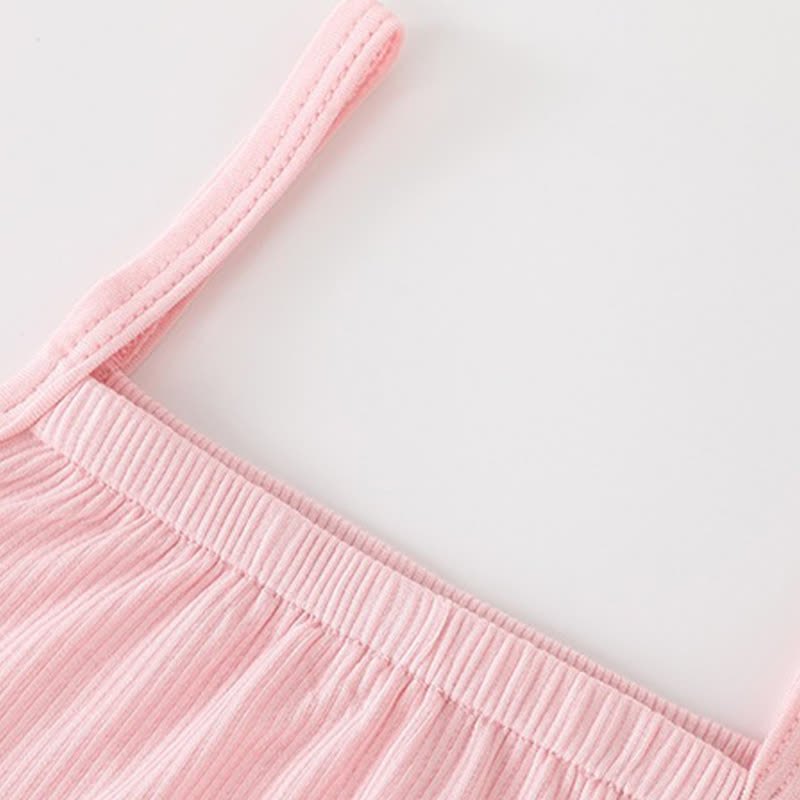 Baby Girl Solid Color Cartoon Bear Strap Romper - image 6