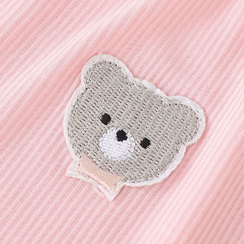 Baby Girl Solid Color Cartoon Bear Strap Romper - image 8
