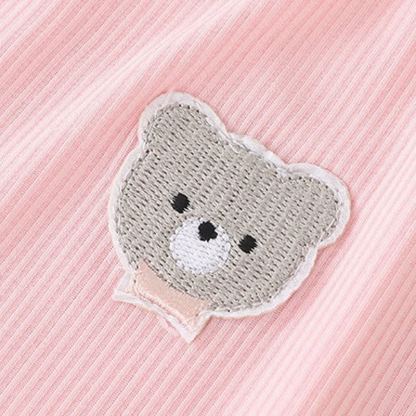 Baby Girl Solid Color Cartoon Bear Strap Romper - image 8