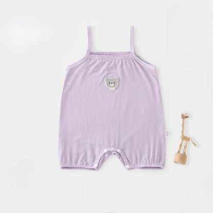 Baby Girl Solid Color Cartoon Bear Strap Romper - Purple - 2-3T - image 5