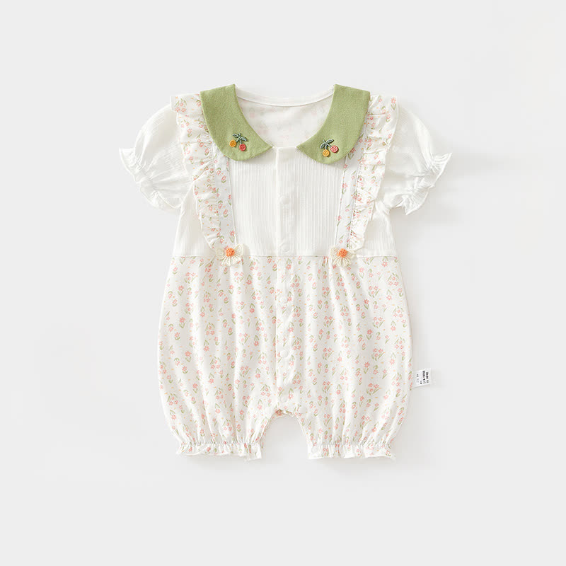 Baby Girl Cherry&Floral Peter Pan Collar Romper - Green - 15-22M - image 1