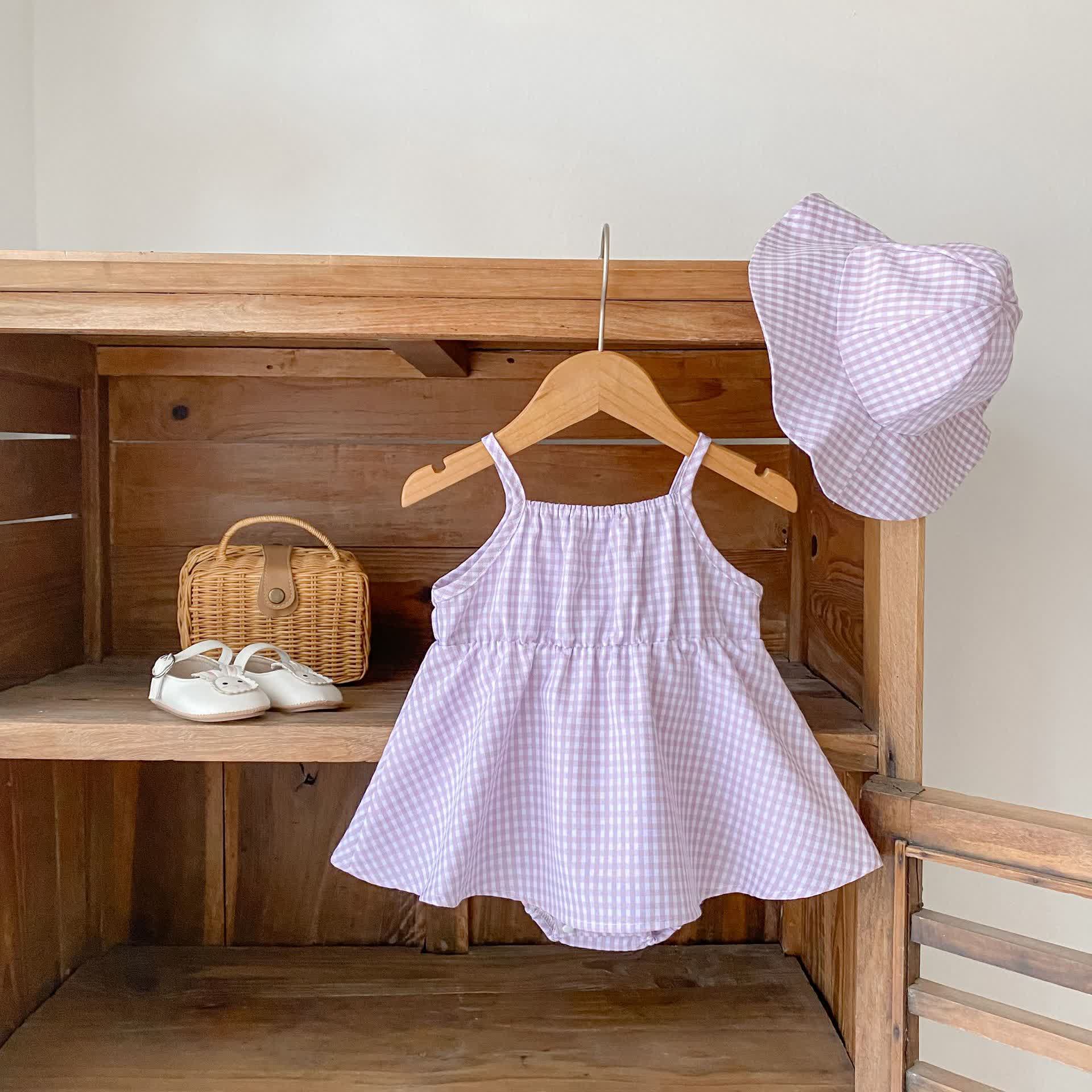 Baby Girls Gingham Sleeveless Dress or Hat - image 1