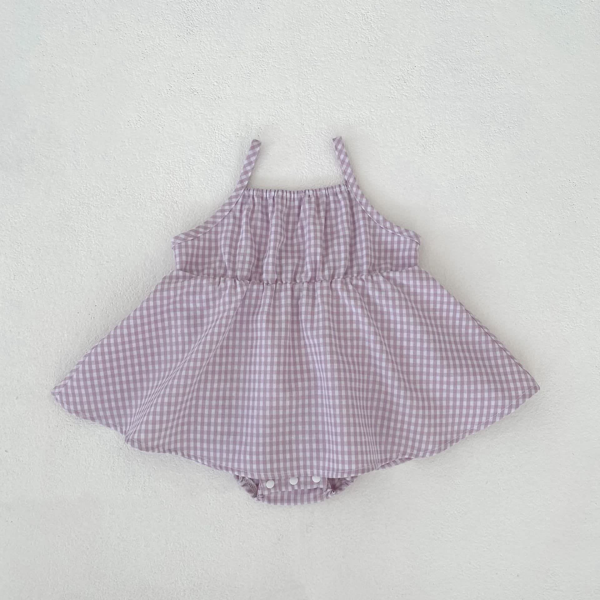 Baby Girls Gingham Sleeveless Dress or Hat - Purple Dress - 2-3T - image 2