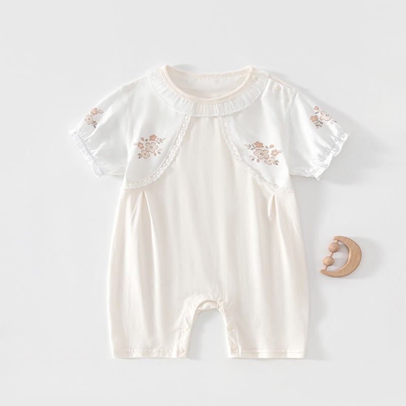 Baby Girl Floral Lace Trim Romper - Beige - 18-24M - image 3