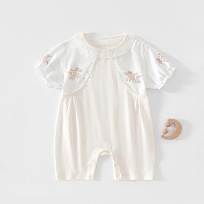 Baby Girl Floral Lace Trim Romper - Beige - 18-24M - image 3