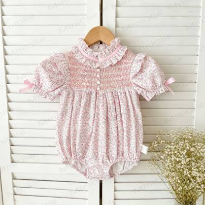 Baby Toddler Girls Pink Floral Bow Puff Sleeves Romper or Dress - Pink Romper - Romper: 18-24M - image 2