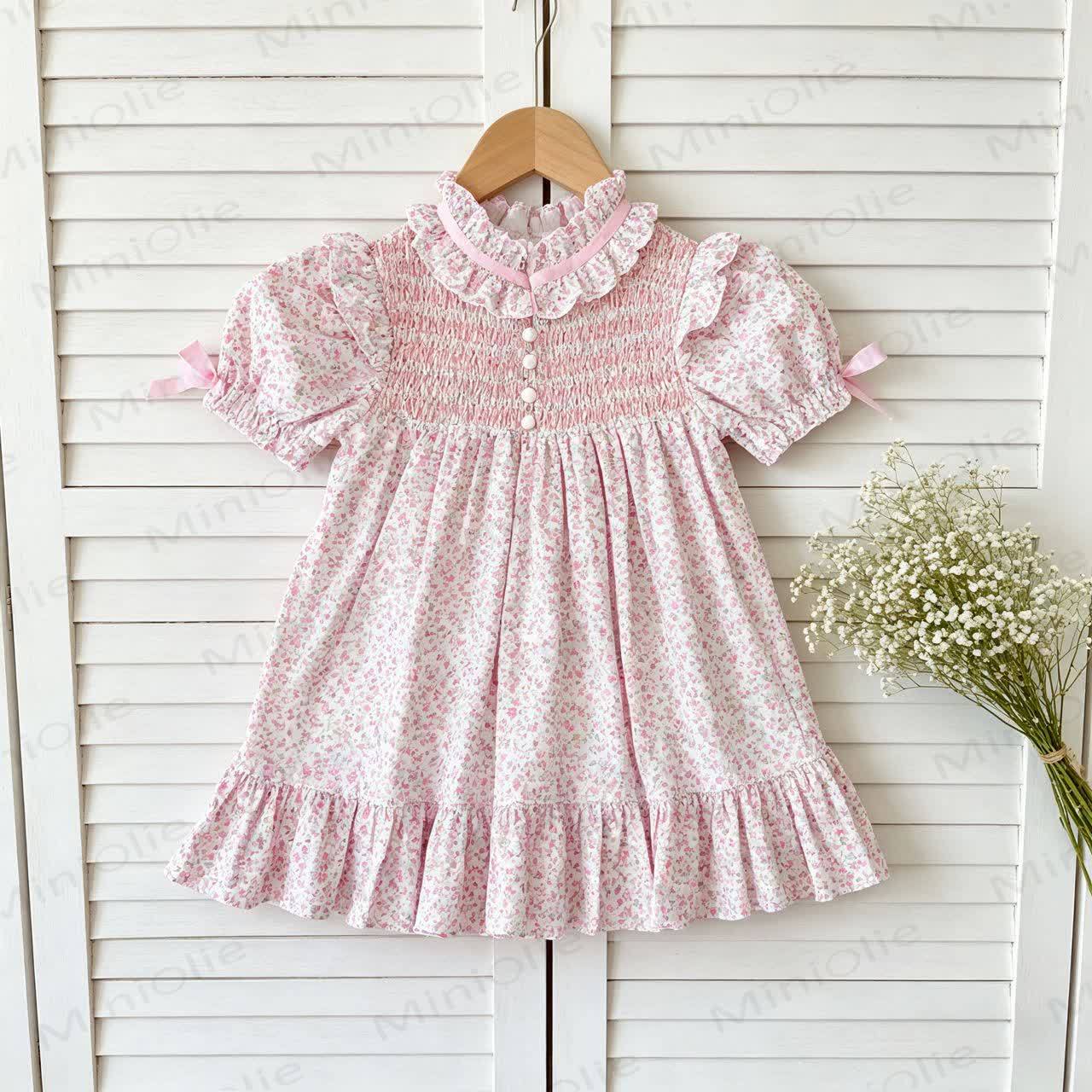 Baby Toddler Girls Pink Floral Bow Puff Sleeves Romper or Dress - Pink Dress - Dress: 6-7T - image 3