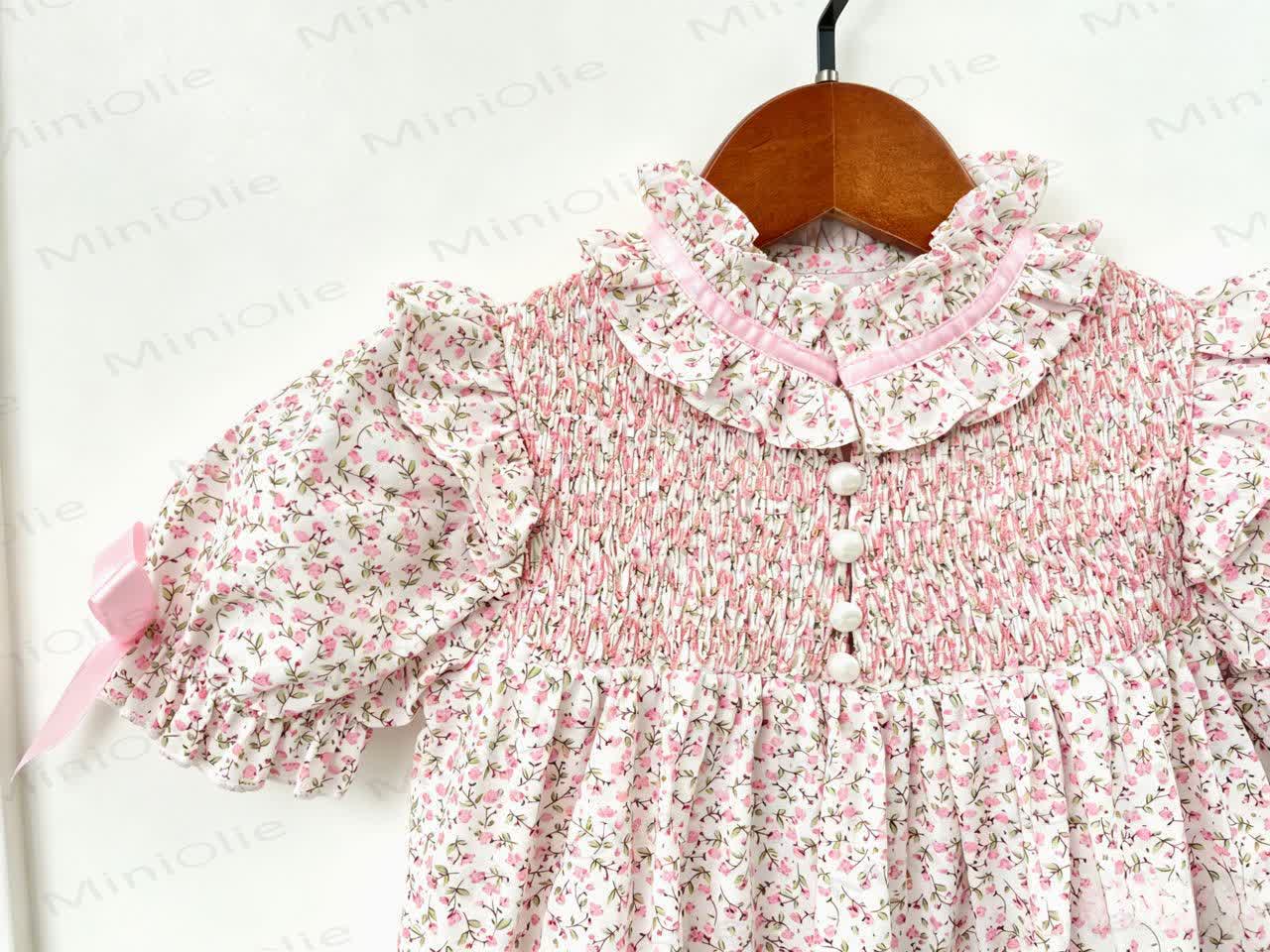 Baby Toddler Girls Pink Floral Bow Puff Sleeves Romper or Dress - image 5