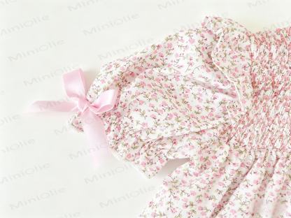Baby Toddler Girls Pink Floral Bow Puff Sleeves Romper or Dress - image 6