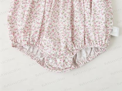 Baby Toddler Girls Pink Floral Bow Puff Sleeves Romper or Dress - image 7