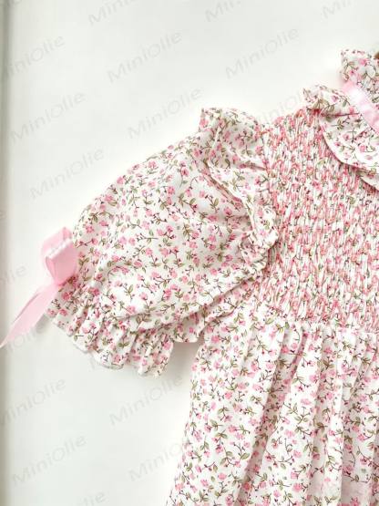 Baby Toddler Girls Pink Floral Bow Puff Sleeves Romper or Dress - image 8