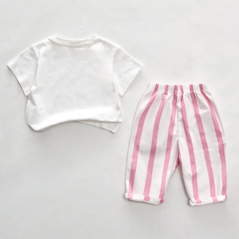 BIG SIS CLUB Baby Girl Slogan Pink Vertical Striped 2-piece Set - image 2