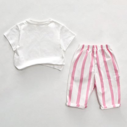 BIG SIS CLUB Baby Girl Slogan Pink Vertical Striped 2-piece Set - image 2