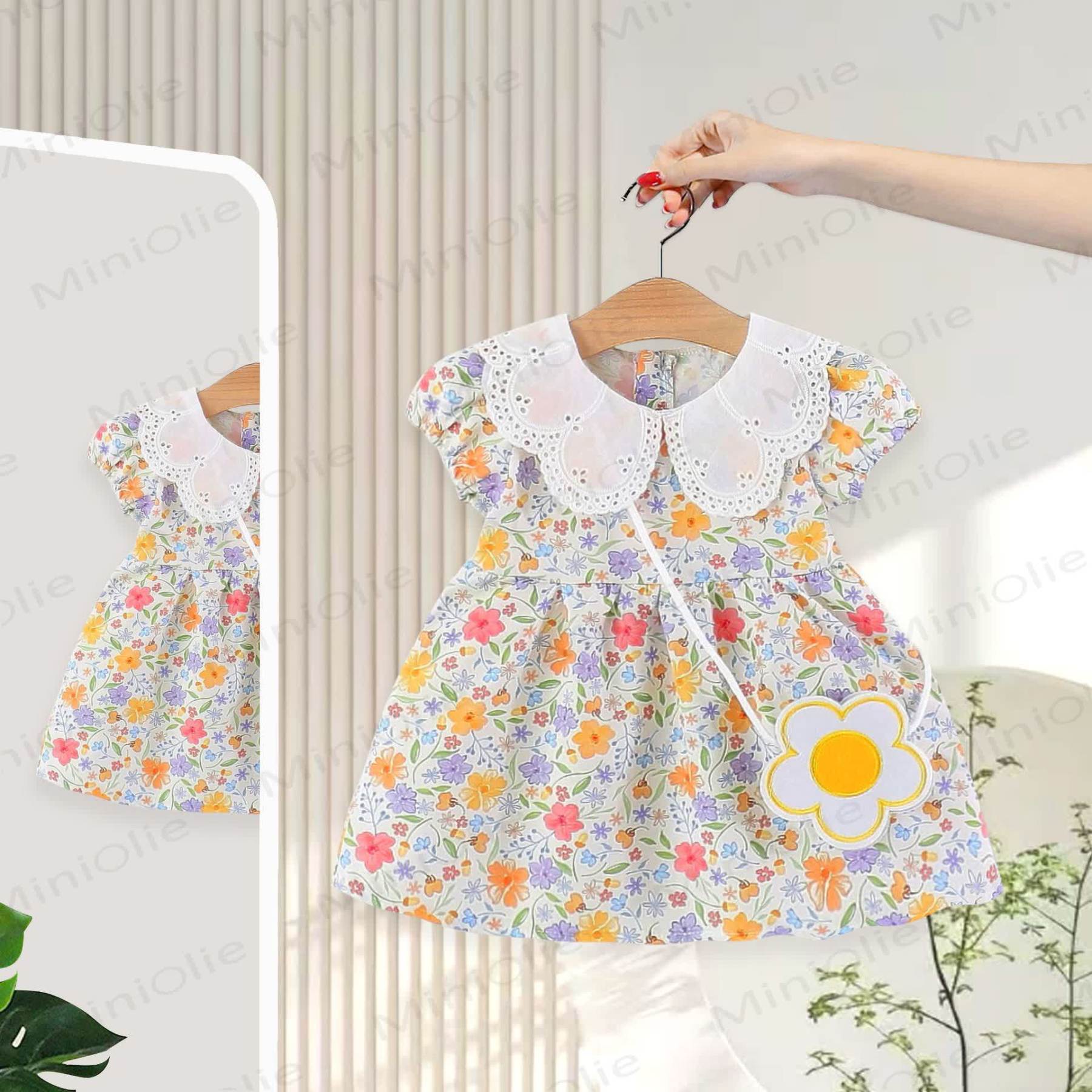 Baby Girls Floral Print Petal Collar Puff Sleeves Dress - Purple - 2-3T - image 3
