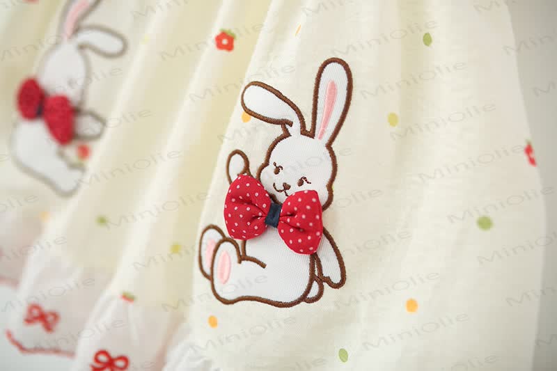 Baby Girls Bunny Bow Polka Dot Ruffle Sleeves Dress - image 9