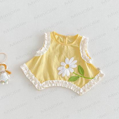 Baby Toddler Girls Daisy Ruffle Tank Top or Floral Overalls or Solid White Shorts  - Yellow Top - 4-5T - image 2