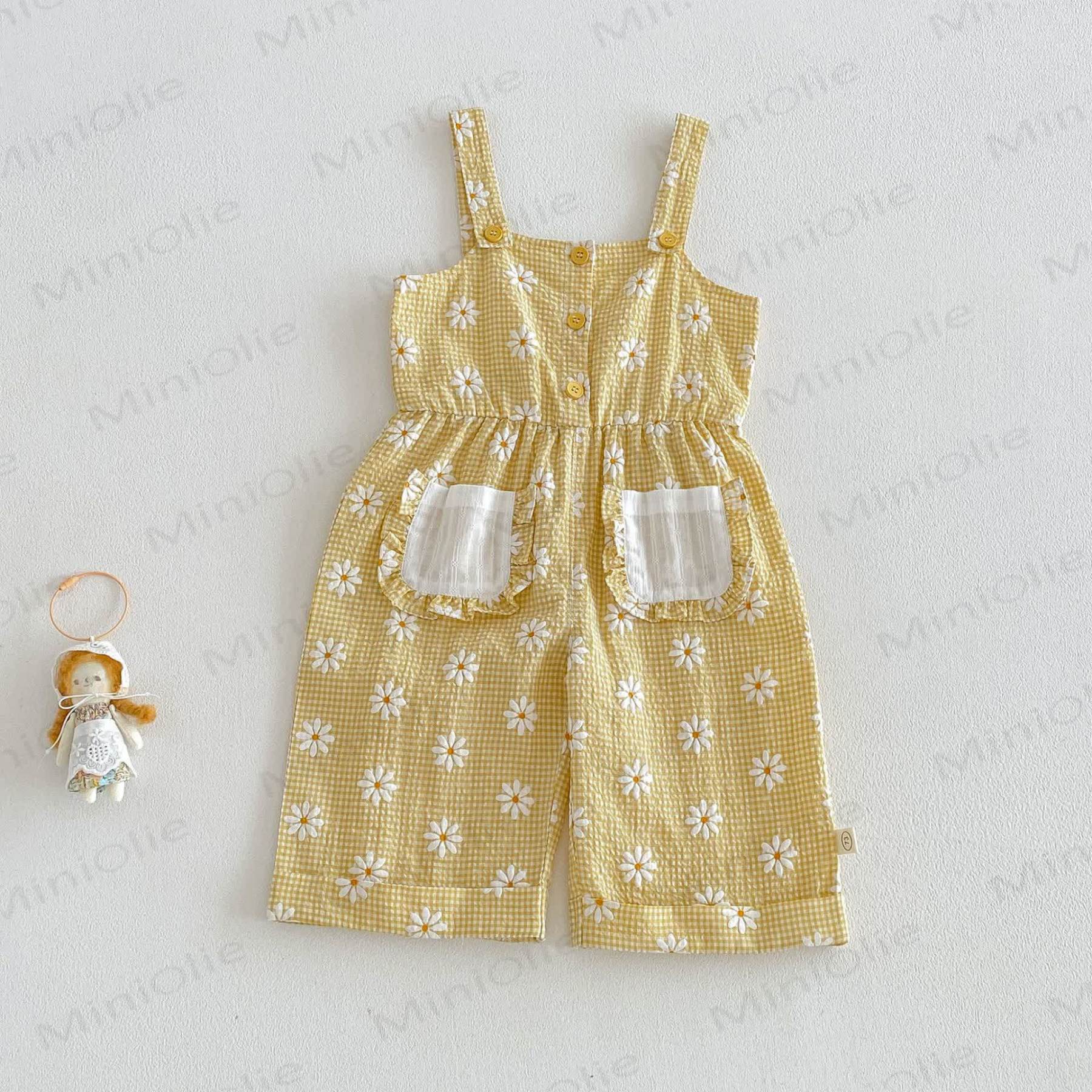 Baby Toddler Girls Daisy Ruffle Tank Top or Floral Overalls or Solid White Shorts  - Yellow Overalls - 4-5T - image 4