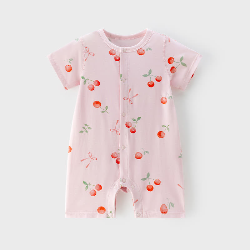 Baby Girl Pink Cherry&Bow Cotton Summer Romper - Pink - 12-18M - image 1