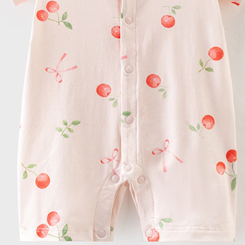 Baby Girl Pink Cherry&Bow Cotton Summer Romper - image 4