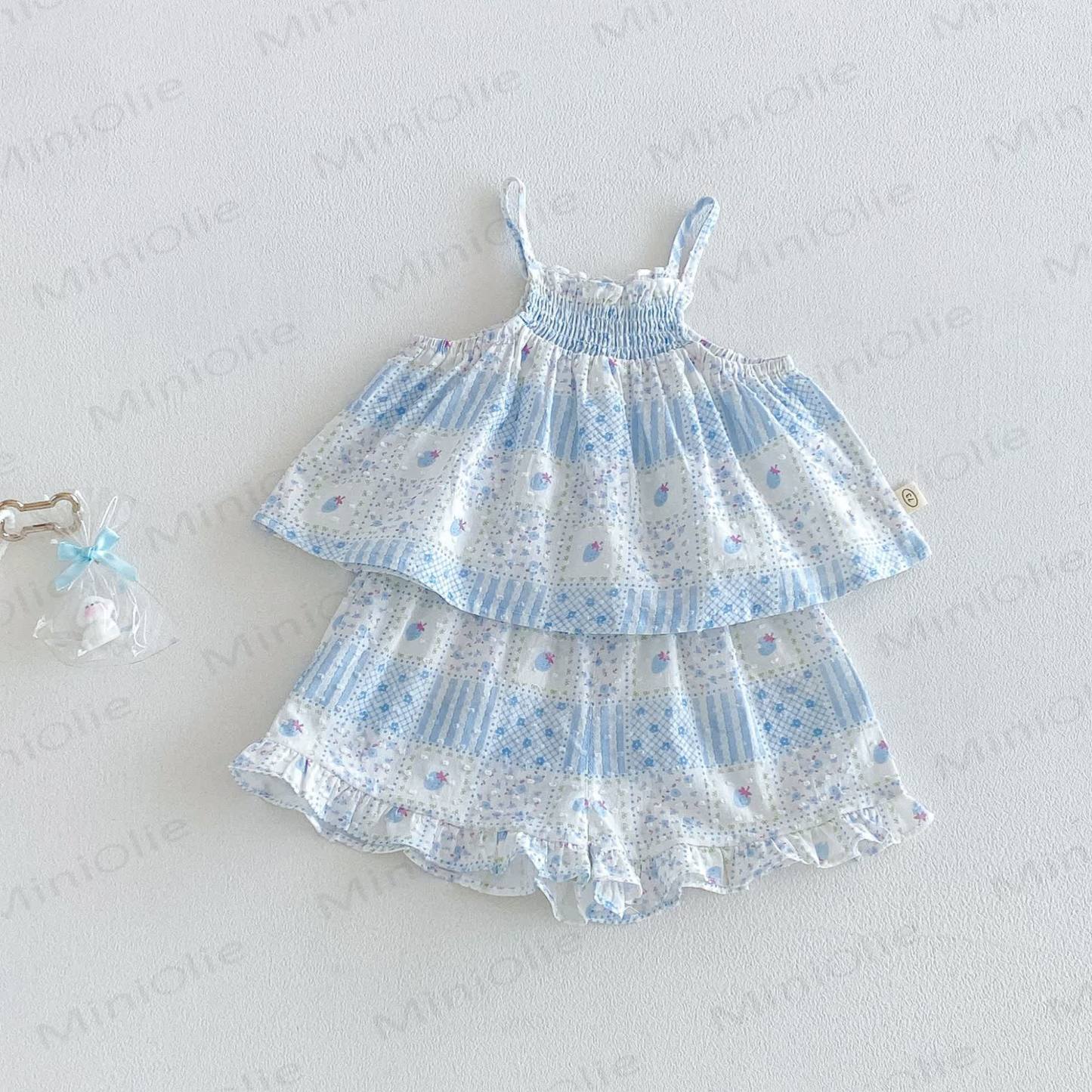 Toddler Girls Floral Tank Top and Shorts Set - Blue - 4-5T - image 3
