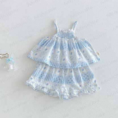 Toddler Girls Floral Tank Top and Shorts Set - Blue - 4-5T - image 3