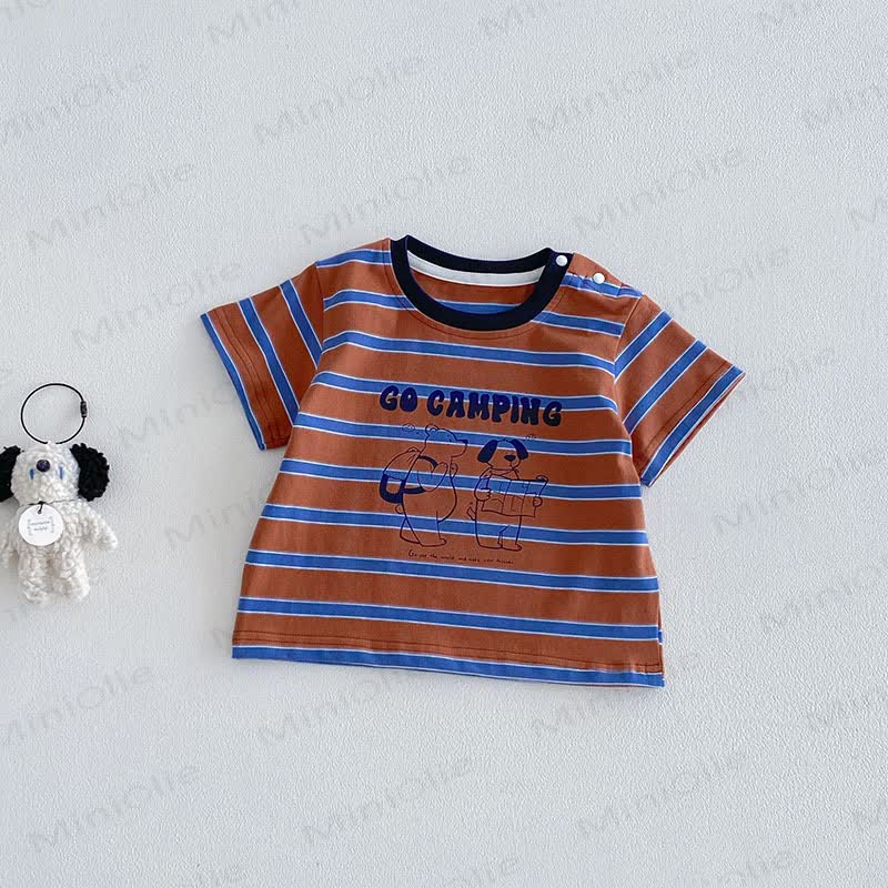 Baby Striped Animal Print Tee or Solid Color Shorts - Red - 3-4T - image 2