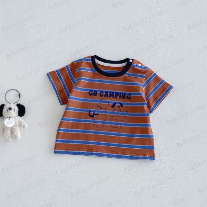 Baby Striped Animal Print Tee or Solid Color Shorts - Red - 3-4T - image 2
