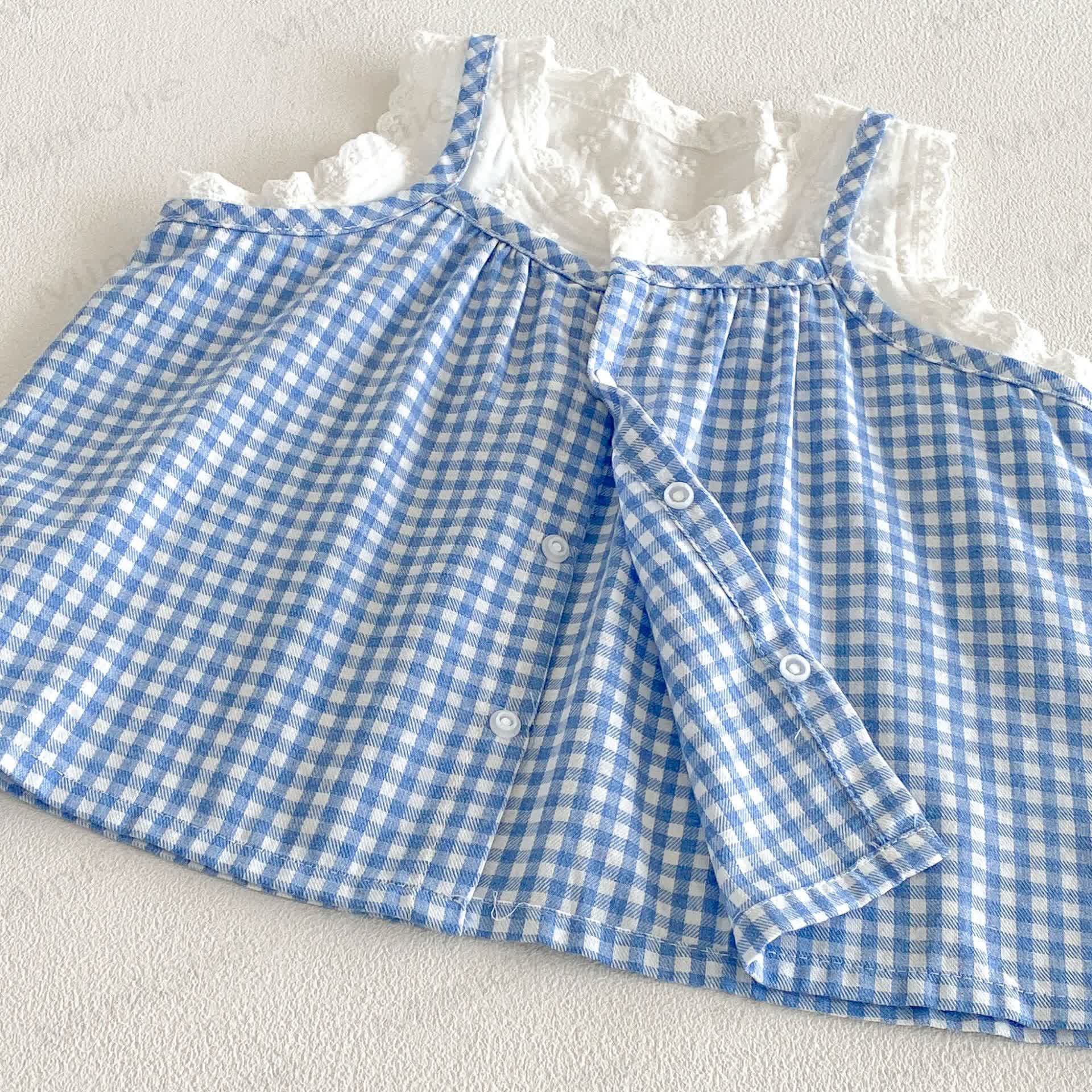 Baby Girls Blue Gingham Lace Tank Top and Solid White Shorts Set - image 5