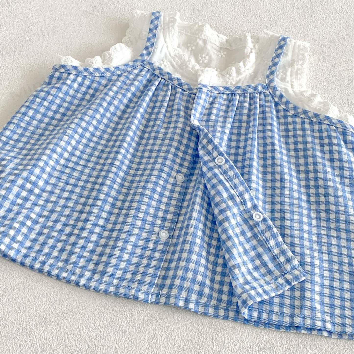 Baby Girls Blue Gingham Lace Tank Top and Solid White Shorts Set - image 5