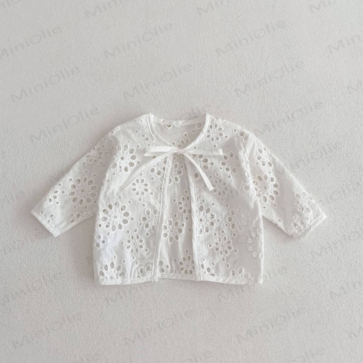 Baby Girls Bow Lace Cut-out Design Outerwear - White - 2-3T - image 2