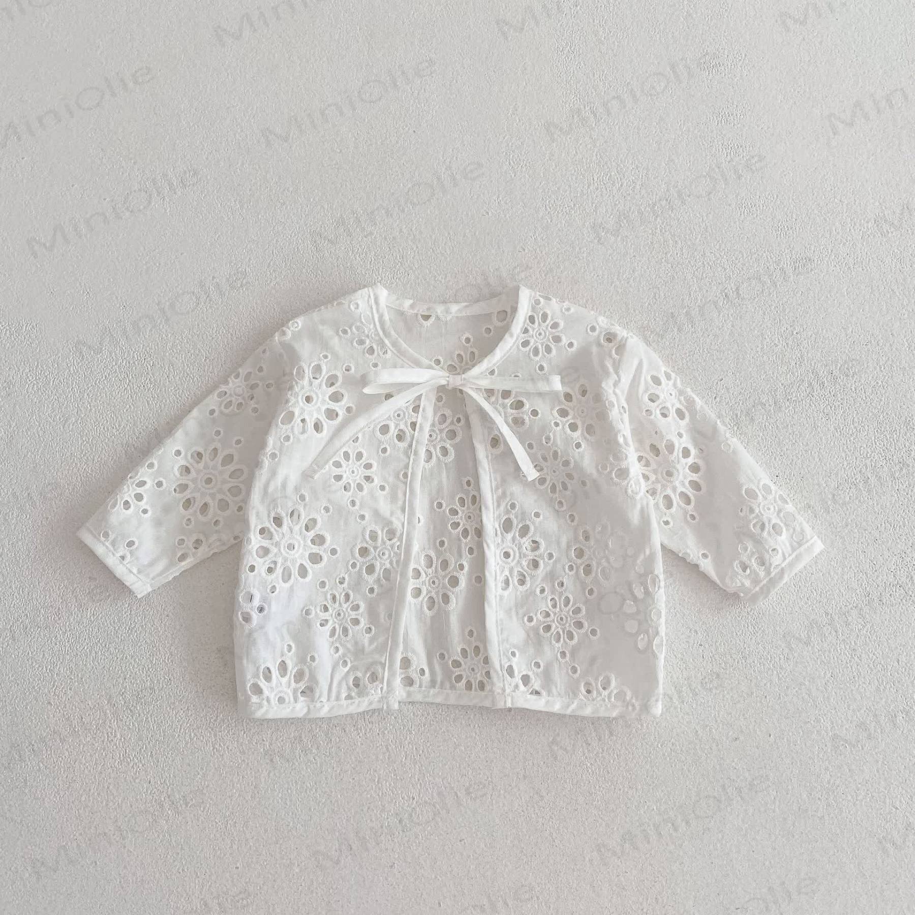 Baby Girls Bow Lace Cut-out Design Outerwear - White - 2-3T - image 2