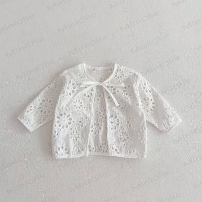 Baby Girls Bow Lace Cut-out Design Outerwear - White - 2-3T - image 2