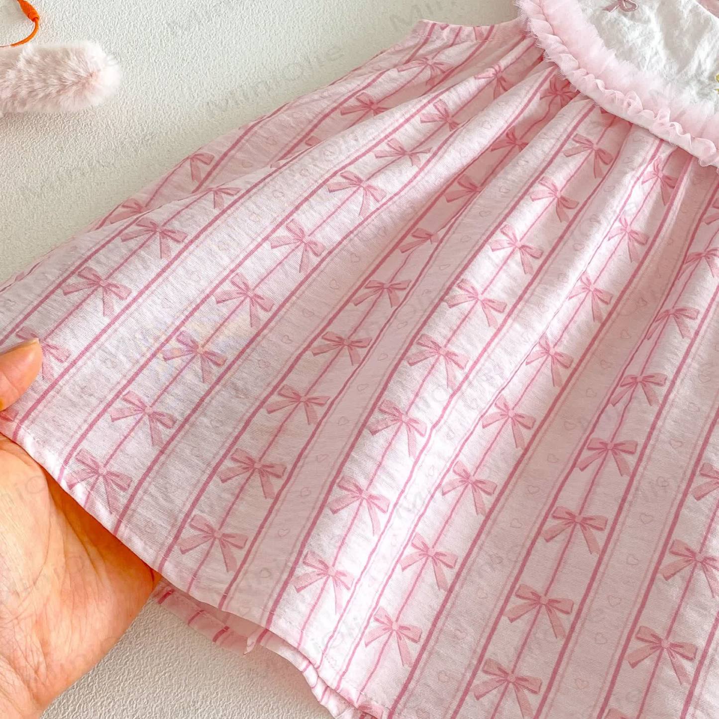 Baby Toddler Girls Pink Bow Print Ruffle Collar Sleeveless Dress - image 5
