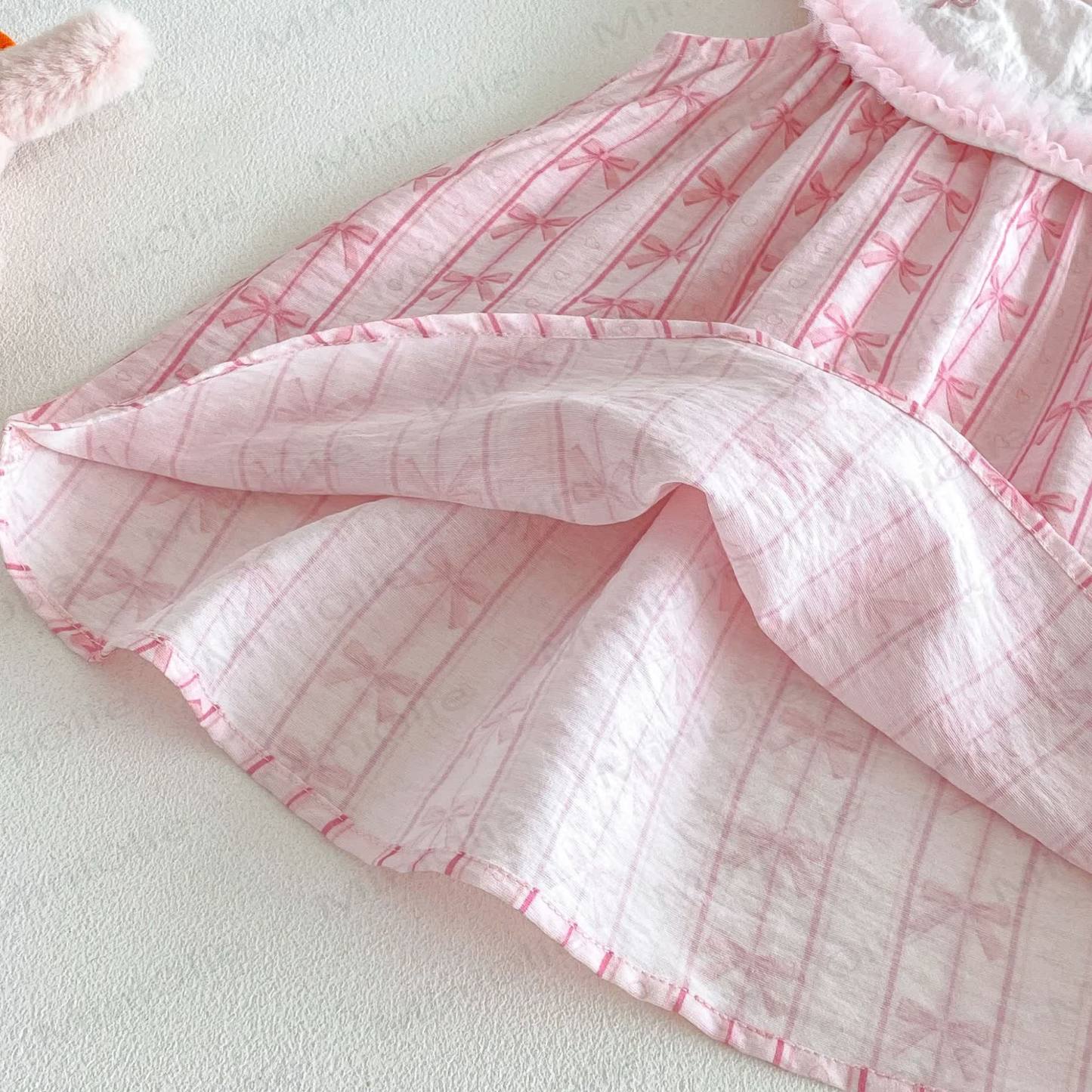 Baby Toddler Girls Pink Bow Print Ruffle Collar Sleeveless Dress - image 6