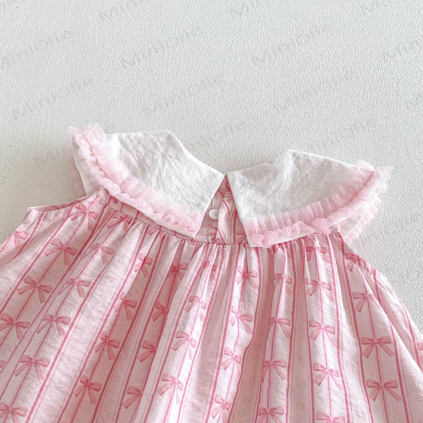 Baby Toddler Girls Pink Bow Print Ruffle Collar Sleeveless Dress - image 7
