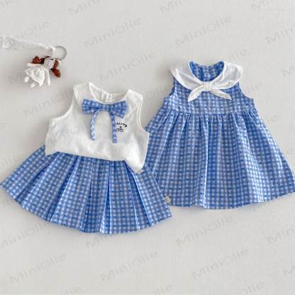 Baby Toddler Girls Gingham Sailor Collar Dress or Bow Vest or Gingham Skirt - image 1