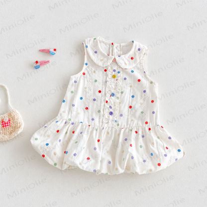 Baby Toddler Girls Polka Dot Peter Pan Collar Sleeveless Dress - White - 4-5T - image 2
