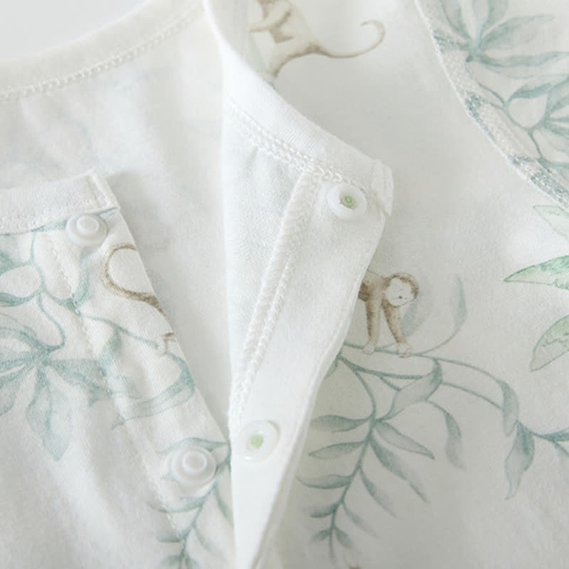 Baby Tree&Monkey Print Summer Romper with Bib - image 4