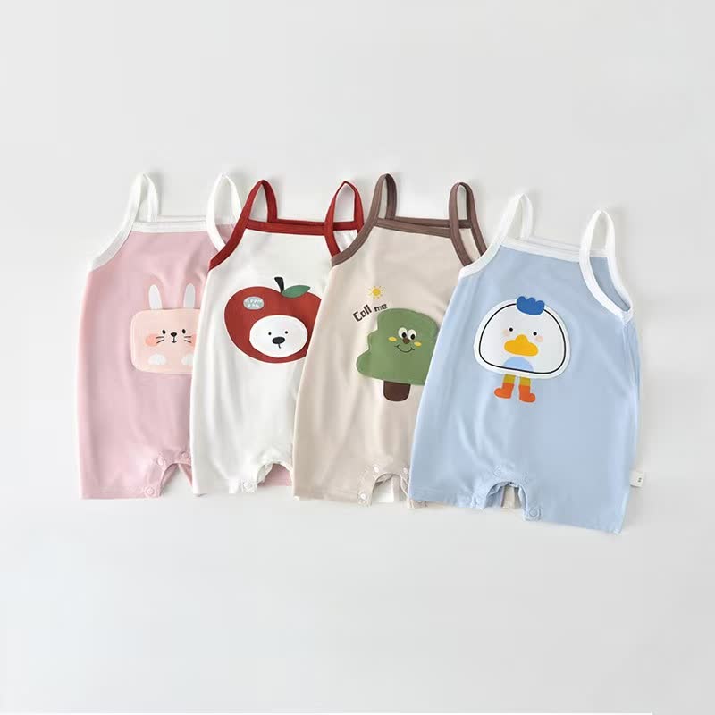Baby Cartoon Pattern Summer Strap Romper - image 1