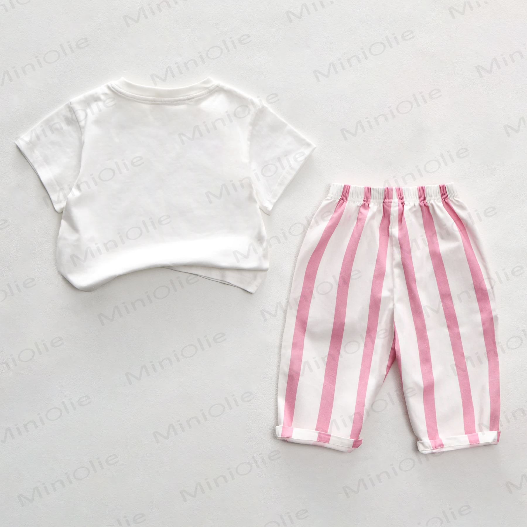 WAITING FOR YOU BY THE SEA Baby Pink Dolphin Print Vertical Striped 2-piece Set - image 2