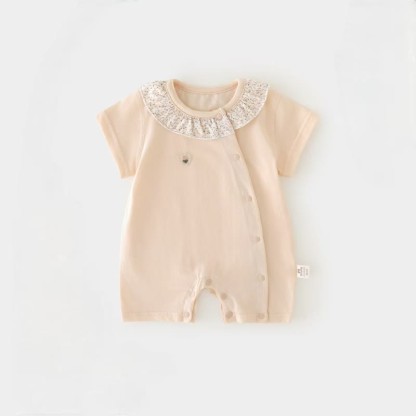 Baby Girl Floral Ruffle Collar Summer Romper - Pink - 12-18M - image 2