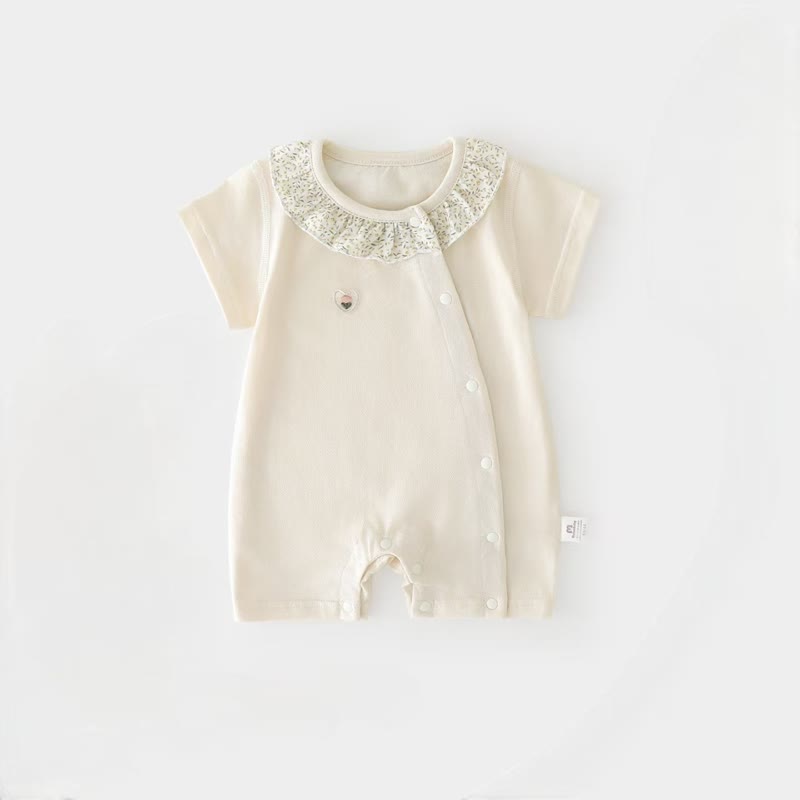 Baby Girl Floral Ruffle Collar Summer Romper - Beige - 12-18M - image 1