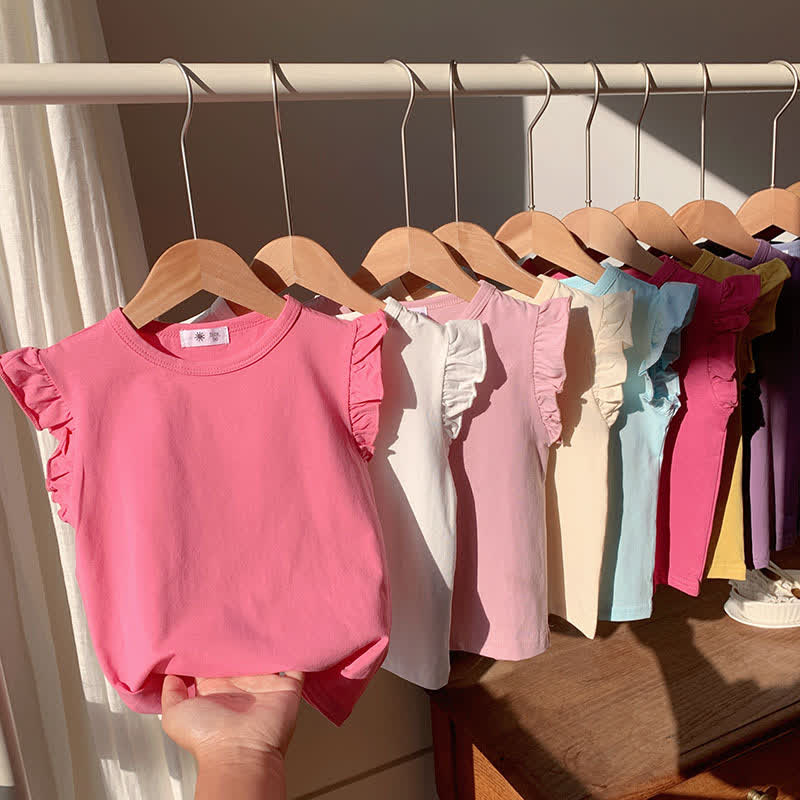 Toddler Girl Solid Color Flutter Sleeve Casual Tee - image 1