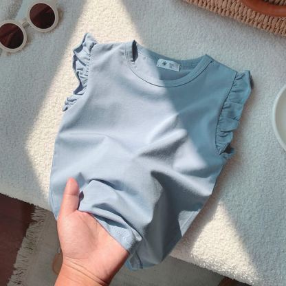 Toddler Girl Solid Color Flutter Sleeve Casual Tee - Light Blue - 8-9T - image 2