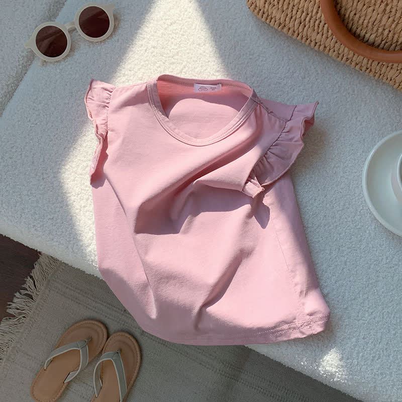 Toddler Girl Solid Color Flutter Sleeve Casual Tee - Pink - 8-9T - image 4