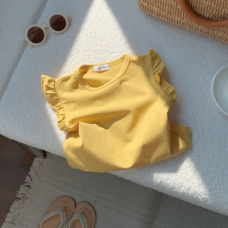 Toddler Girl Solid Color Flutter Sleeve Casual Tee - Yellow - 8-9T - image 6