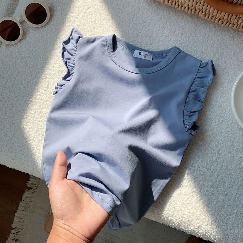 Toddler Girl Solid Color Flutter Sleeve Casual Tee - Blue - 8-9T - image 8