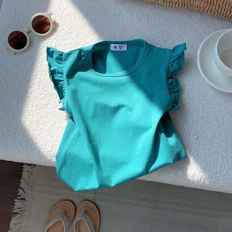 Toddler Girl Solid Color Flutter Sleeve Casual Tee - Green - 8-9T - image 9