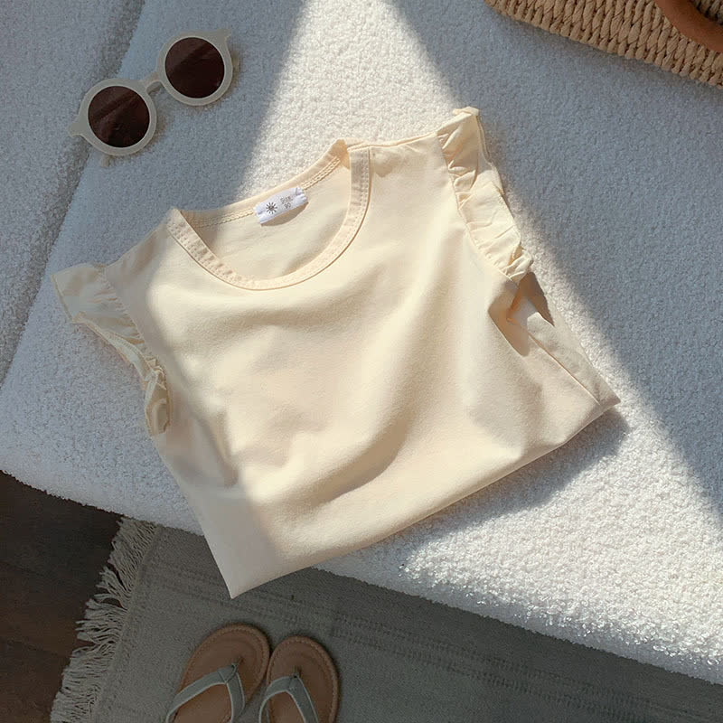 Toddler Girl Solid Color Flutter Sleeve Casual Tee - Apricot - 8-9T - image 12