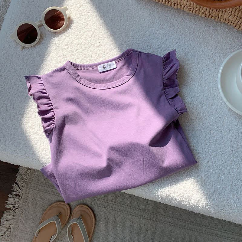 Toddler Girl Solid Color Flutter Sleeve Casual Tee - Purple - 8-9T - image 13